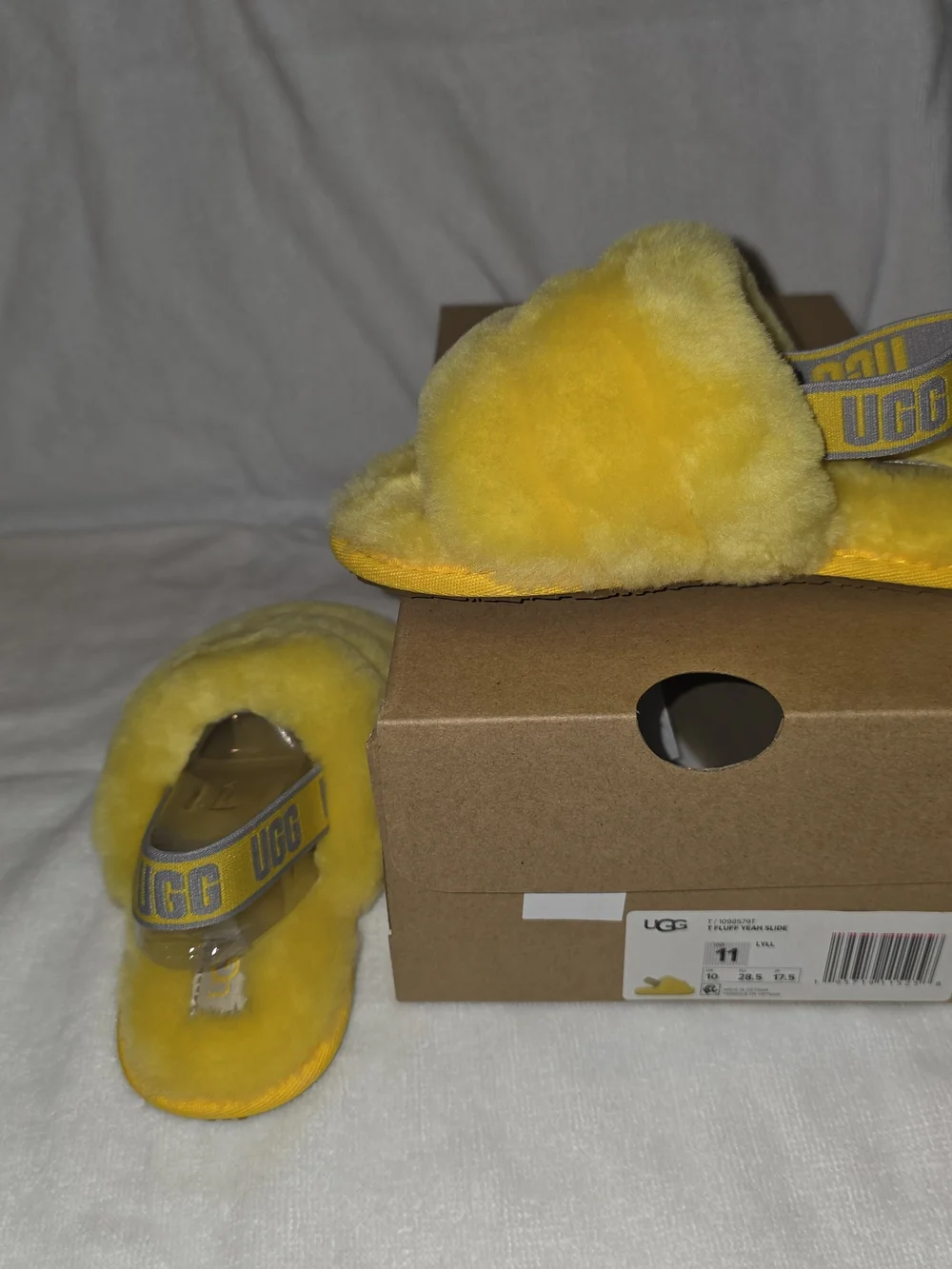 UGG Kids Yellow Fluff Slide with Branded Heel Strap